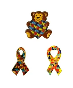3 Piece Set Autism Awareness Heart Colorful Puzzle Pieces Lapel Hat Pins 3P011 - Picture 1 of 4