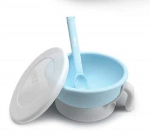 Baby Bowl & Spoon With Lid Silicone Baby Travel Feeding Set - Picture 1 of 3