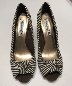 American Eagle Outfitters Mujer Corcho Corcho Cuña Peep Toe Lona Talla 9 - Imagen 1 de 7