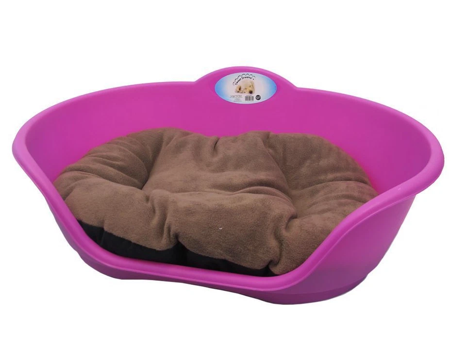 heavy duty fuchsia pink pet bed with brown cushion uk made dog or cat basket - Image 1 of 1
