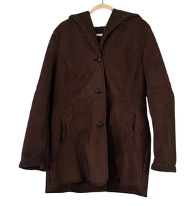 LL Bean Chaqueta Mujer Grande Marrón Imitación Gamuza Sherpa Forrado Abrigo con Capucha Largo Medio - Imagen 1 de 21