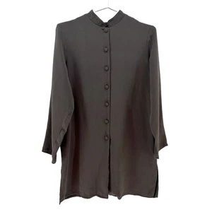 CITRON SANTA MONICA 100% Seide Langarm Tunika Shirt Kleid • Medium • Braun - Bild 1 von 6