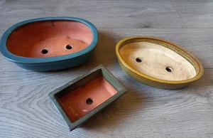 3 x Cuencos para Plato Bonsai Ovalados Esmaltados 25" 23" y 14" de Largo Buen Estado - Imagen 1 de 4
