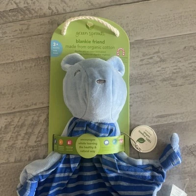 Blankie Friend Green Sprouts algodón orgánico 3+ meses nuevo con etiquetas azul  Foto 1 de 4