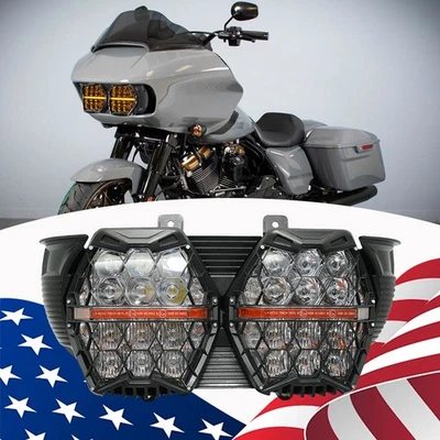 Para Harley Davidson Road Glide 2015-2023 LED Doble Faro DRL Lámpara de haz alto/bajo Foto 1 de 4