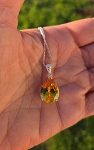 6ctw Pear Cut Yellow Citrine Solitaire Pendant & Chain, Rhodium/925, 20" - Picture 1 of 10