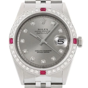 Rolex Mens Datejust Gray Diamond Ruby 18K Gold Steel Watch w/ Jubilee Band - Picture 1 of 6