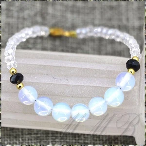 Bracelet Moon S Opal White Glass Crystal Beautiful Moons Clear Bead - Picture 1 of 5