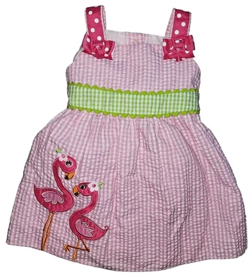 Платье и блумеры Baby Girl's Emily Rose Flamingo Seersucker розовое белое зеленое 12  - Изображение 1 из 4