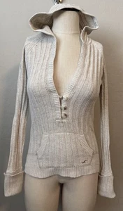 Maglione grosso Y2k Hollister panna con cappuccio e maglia Elena Gilbert coniglio cotone - Foto 1 di 8