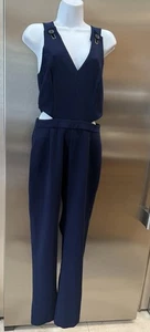 ADELYN RAE JUMPSUIT ONE PIECE W/CUT OUTS Sz S SLEEVELESS CROSSOVER BACK NAVY - Picture 1 of 8