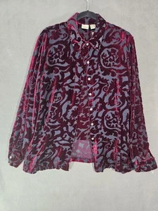 Conjunto de 2 camisetas top vintage Merona para mujer grandes mezcla de seda terciopelo rojo rubí Burnout  - Imagen 1 de 14