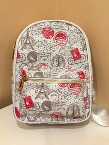 Lei Rose Backpack Paris Lightweight Small Casual Travel Bag Daypack Pink/White - Picture 1 of 3