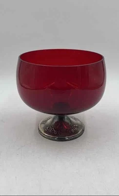 Vintage Gorham Ruby Glass Silver Mid-Century Modern Centerpiece Pedestal Bowl - Image 1 of 4