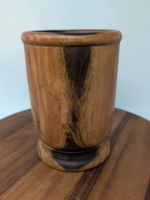 Stunning Hand Turned Solid Wood 8.5" By 6" Utensil Holder Freestanding EUC - Image 1 of 4