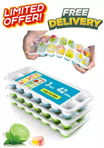 Ice Cube Trays for Freezer - 3 Pack 42 Cubes, Easy to Release Silicone Ice Trays - Picture 1 of 8