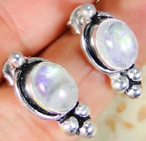 Rainbow Moonstone & 925 Silver Handmade Lovely Earrings 18mm & gift-box - Picture 1 of 2