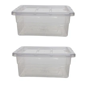 2 x 40cm Clear Plastic Midi Spacemaster Stacking Storage Box Lid 15L 40x32x17cm - Picture 1 of 4