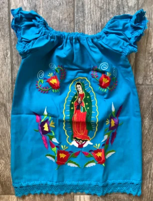 Mexican Embroidered Children Dress Vestido Virgen de Guadalupe Bordado De Niña  - Imagem 1 de 3