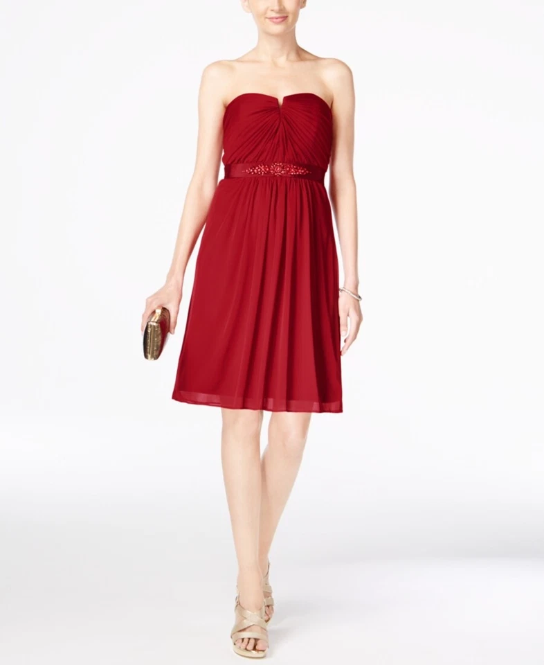 Adrianna Papell Womens Red Embellished Strapless Cocktail Dress 2 BHFO 7122