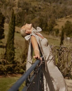 Vestido midi DISSH NUEVO CON ETIQUETAS Pasillo Perla Lino Lazo Talla AU 12 / US 8 - Imagen 1 de 6