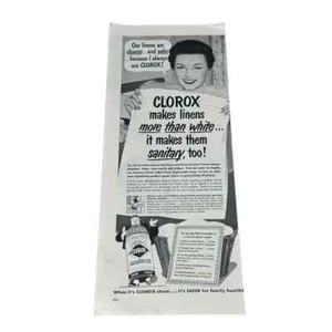 Anuncio impreso original vintage Clorox Our Linens Are Cleaner 1954 - Imagen 1 de 3