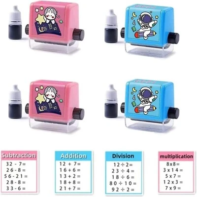 DEWAN STORE 4 Stück Roller Digital Lehrstempel, Addition Subtraktion Multiplikation Divisio