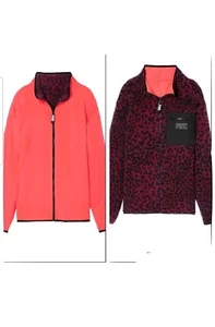Victoria's Secret Pink Sherpa-Wendejacke mit durchgehendem Reißverschluss koralle Leopard Medium neu mit Etikett - Bild 1 von 3