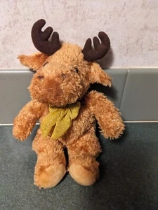 Vintage Commonwealth Push Reindeer Moose Gold Glitter Tie Stuffed Animal 1999 9" - Picture 1 of 6