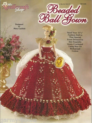 Beaded Ball Gown Crochet for Barbie Fashion Doll Dress Clothing Patterns TNS NEW - Image 1 of 2