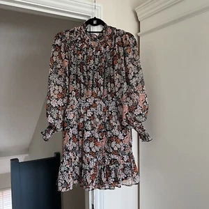 Topshop Petite Yoke Ruched Mini Floral Pattern Summer Festival Dress Size 12 - Picture 1 of 18