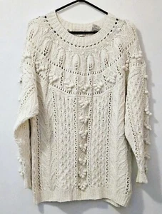 Vintage BlueBerry Hill L/XL Ivory Hand Knitted Crochet Pullover Jumper Sweater   - Picture 1 of 8