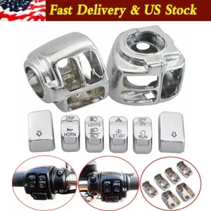 Switch Housing Cover +6x Chrome Hand Control Button Cap Kit For Harley Sportster - Picture 1 of 15