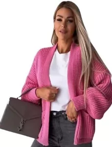 Cardigan da donna donna palloncino crop taschino lavorato a maglia cardigan oversize Regno Unito - Foto 1 di 16