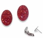 18x13mm Earrings Clip On or Pierced Post Studs - Sparkle Glam Warm Red - Resin