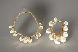 Antique Necklace & Bracelet Jewelry Set; Sea Shells with Celluloid Chains - Picture 1 of 12