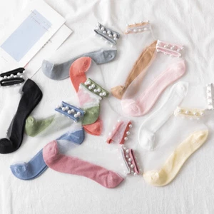 5 Pair Pearl Invisible Thin Transparent Socks Women Silk Stockings Ladies - Picture 1 of 12
