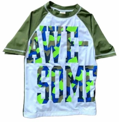 Новый с Ярлыками Gymboree мальчика короткие рукава плавать сыпь gaurd, размер M (7/8), белый/оливковый - Изображение 1 из 3