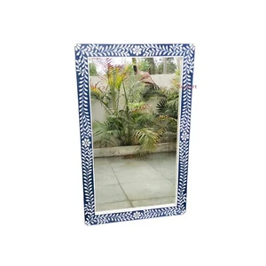 Bone Inlay Mirror-Floral Rectangular Blue colour Ready to dispatch - Picture 1 of 10