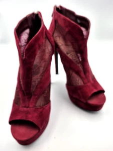 Jessica Simpson Red Suede Lace Adaway Booties Peep-toe Zip Stiletto 7.5M NEW - Picture 1 of 13