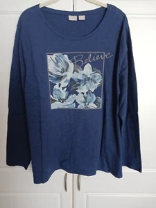 Chico's Women's Zenergy Embroidered Believe Floral Navy Tee XXL NWT $69.50 MSRP - Picture 1 of 7