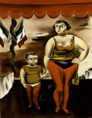 Strong Woman and Child Yasuo Kuniyoshi 1925 American Modernist Circus Scene Art - Image 1 of 2