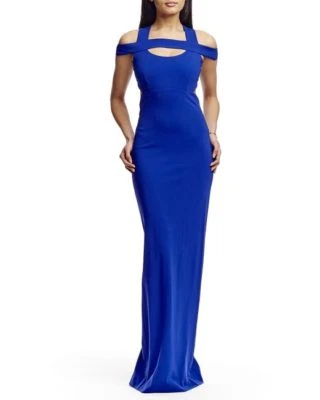 NICOLE MILLER ~ Vestido Azul Estructurado Correas Hombro Frío Espalda Abertura 2 NUEVO $565 Foto 1 de 3