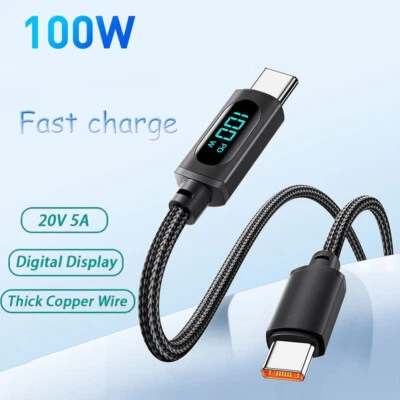 USB C to USB C Cable 100W PD Fast Charging Cord Type-C Charger with LED Display - Image 1 of 4