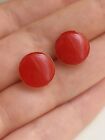 Red Enamle And Gold Round Button Stud Earrings