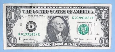 1991 August 24 Birthday Note $1 One Dollar Bill K 01991824 E (_ 1991 - 8 - 24)` - Image 1 of 2