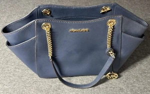 Michael Kors Azul Marino MK Oro Cadena Correas Jet Set Viaje Grande Bolso Cartera Nuevo sin Etiquetas - Imagen 1 de 15