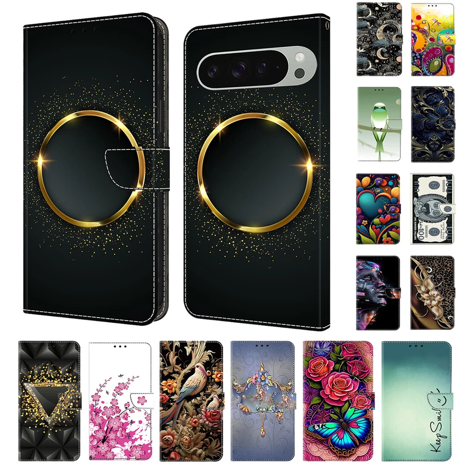 Patterned Flip Wallet Magnetic Case Stand Cover For Google Pixel 8a 9a 9 Pro XL - Image 1 of 4