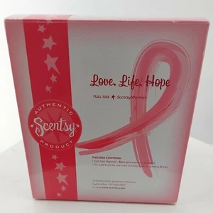 Scentsy - "LOVE LIFE HOPE" rosa Streifen mit schwarzem Deckel voller Wärmer - Bild 1 von 6