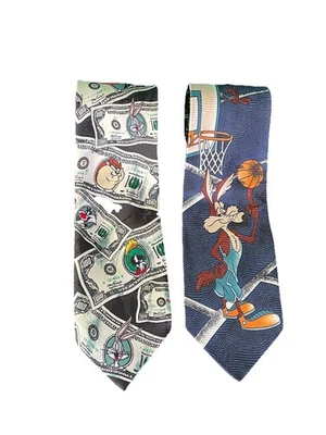 2 Corbatas de Colección Años 90 Looney Tunes Mania Cuello Money Mania, Baloncesto Wiley Coyote Foto 1 de 4